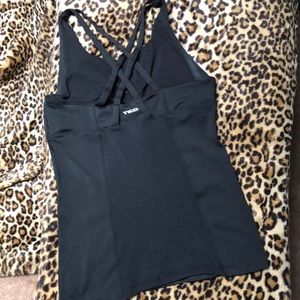 NWT Sexy Black Athletic Top paisley imprint criss cross back small